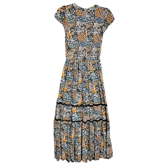 American Eagle Bohemian Dress Size XS Floral Maxi Length Short Sleeve Pullover - Picture 5 of 8